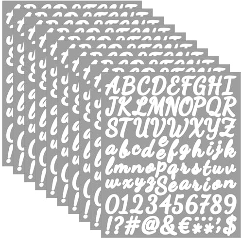 Wanmu 10 Blätter Selbstklebende Buchstaben Aufkleber, Weiß Vinyl Wasserfeste Alphabet Nummern Sticker zum Aufkleben für DIY Scrapbooking Grußkarten, Postfach, Schilder, Adressnummer