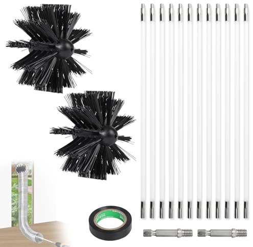 EFUTURETIME 4.8m Kit Spazzacamino per Canne Fumarie, Spazzacamino Canna Fumaria Ø 100 mm, 9 Aste Flessibili per la Pulizia del Camino, Utilizzabile con Cacciavite per Camini, Tubi, Asciugatrice