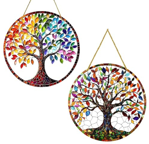 Tivleed Garden Decorations Outdoor, Garden Wall Art, Wall Decorations, Round Tree of Life Hanging Ornament for Patio, Yard, Fence, Porch or Indoor Room