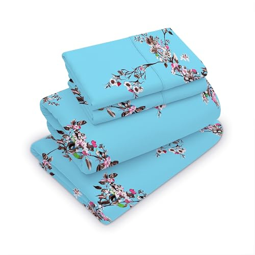 RAYBedding King Size Bed Sheet Set Floral – 100% Egyptian Cotton 400 Thread Count | 4 Piece Soft Luxury Cotton Sheets | Includes 1 Fitted, 1 Flat Sheet & 2 Pillowcases