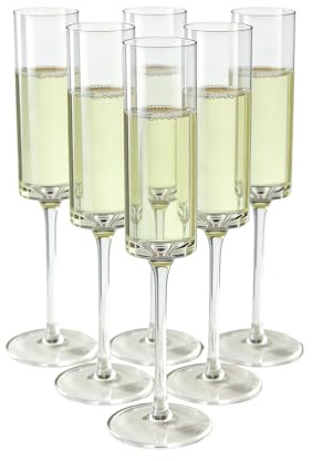 Tyawula 6-Pack Crystal Champagne Flutes – Elegant Lead-Free Glasses for Sparkling Wine | Seamless Stem & Smooth Edge Design | Perfect for Weddings, Anniversaries, & Celebrations (190, Millilitres)
