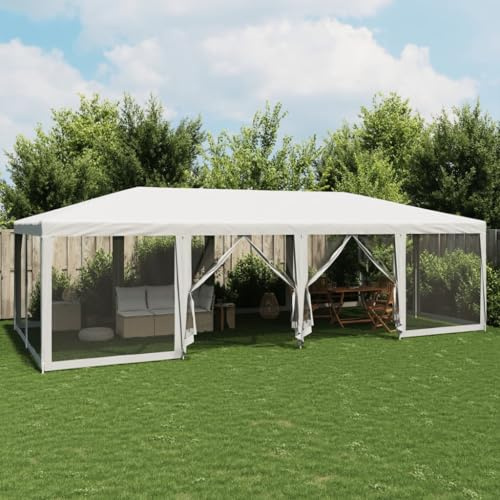 Mokuyary - Tienda de campaña para fiestas (12 paredes laterales, malla blanca, 8 x 4 m, HDPE, carpa de recepción, cenador de jardín, glorieta, para camping, eventos, terrazas, festivales