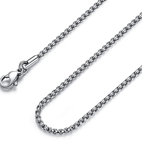 FOSIR Mens Chain Necklaces, 3mm Stainless Steel Rolo Chain Necklace for Men and Women, Silver Tone Box Chains for Men (24 Inch)