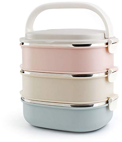 Edelstahl Thermobehälter für Essen, Speisegefäß Warmhaltebox, Essenbehälter 3 Etagen Transportbehälter Thermo-Speisebehälter Lunch Becher