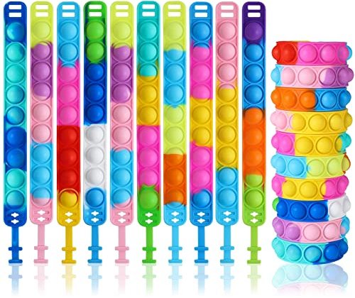 Fanshiontide Pop Armband It, 10 Stück Wristband Fidget Dekompression Spielzeug Set, Silikon Regenbogen Baby Sensorik Spielzeug Geschenke für Kinder Jungen Mädchen Stressabbau & Anti-Angst