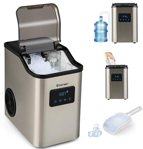 COSTWAY 24kg/24H Nugget Ice Maker, Self-Cleaning Ice Maker Machine with 24H Timer, 2.5L Water Tank, 2 Ways Water Refill, Ice Scoop & Basket, Countertop Ice Cube Maker for Home Kitchen Office