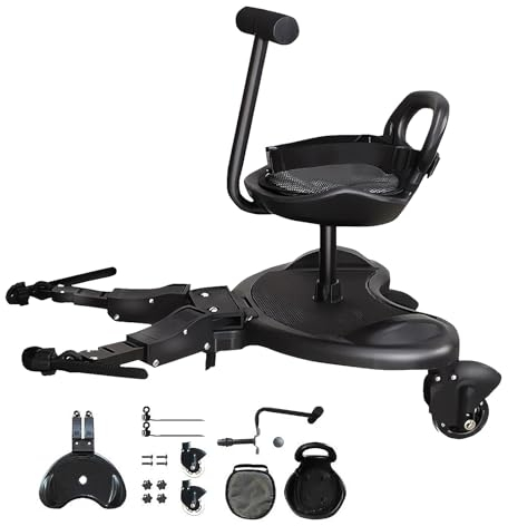 Buggy Board Mit Sitz, 360°Zweirad Design, Einstellbare Abnehmbar Kinderbuggy Trittbrett, Universal Kinderwagen Board Für Kinder Im Alter Von 2-6 Jahren(25 Kg)