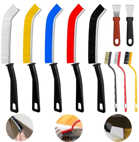 Zeuwets 10 Piezas Cepillo de Limpieza de Grietas, Cepillo de Limpieza de Hendiduras de Cerdas Duras, Cepillo Limpieza Hogar, Cepillo de Limpieza Multifuncional para Juntas para Ventanas Baño Cocina