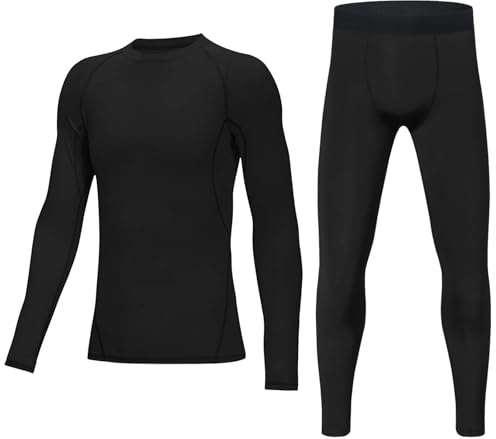 HovSiyla Youth Boys' Compression Leggings Athletic Shirt Tights Top Base Layer Set Sports Youth for Kids Black M