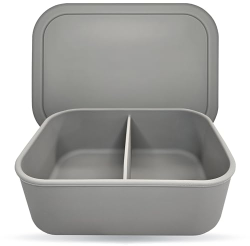 Lunch Box 1300ml, Silicone Leakproof Bento Box for Kids and Adults, Food Container with 2 Compartments, BPA Free, Microwave and Dishwasher Safe Meal Prep Container