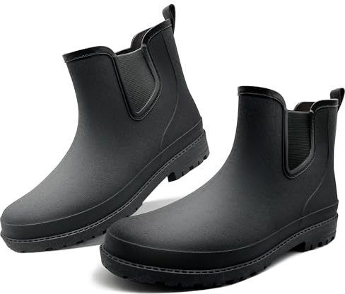 QeeFop Men's Rain Boots, Short Ankle Wellies Wellington Booties Durable Rubber Work Booties Waterproof Anti-slip for Gardening Fishing Farming Walk Mud Dog (UK Size 10)