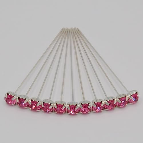 LYXIG 4 cm diamantklara diamantstift bröllopsblommor: 4 cm glittrande diamantstift: Lägg till elegans till dina hantverk och bröllop (cerise, 4 mm x 12)