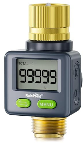RAINPOINT Wasserzähler,Mit Messingkopf Einlass und Auslass Praktischer Wasseruhr,4 Modi zur Kontrolle des Wasserverbrauchs,Drehbarer digitaler Durchflussmesser