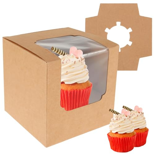 60PCS Cupcake Boxes, 3.54inches Cupcake Containers, Cupcake Holders with Inserts and Clear Window, Separate Cupcake Carrier Pastry Treat Boxes for Wedding Baby Shower Birthday Gifting
