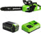 Greenworks GD40CS18K2X Cordless Chainsaw with Brushless Motor, 40cm Bar Length, 20m/s Chain Speed, 3.81kg, Auto-Oiler, Kickback Protection, Two of 40V 4Ah Batteries & 5Ah Charger, Green