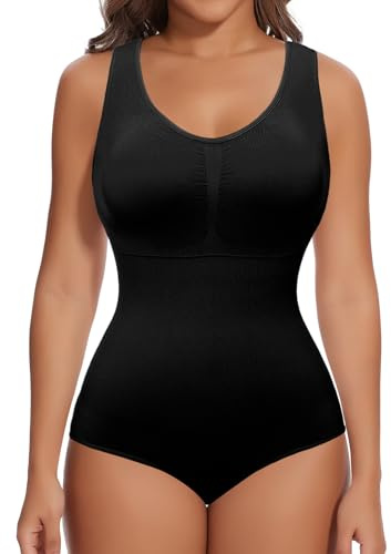 SHAPERIN Formande Body Kvinnor Platt Mage Body Push Up med inbyggd BH Slimming Body Tank, Svart, S
