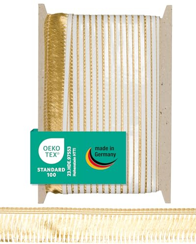 Halbach sidenband självhäftande premiumfranskant | bredd 40 mm längd 25 m | Öko-Tex 100 certifierade fransar | bård tillverkad i Tyskland, färg: ljusguld