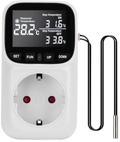 Digital Temperaturregler Steckdose 230V mit Fühler Heizung Kühlen Temperaturschalter Thermostat Steckdose Temperaturschalter für Gewächshaus Aquarium Kühlschrank