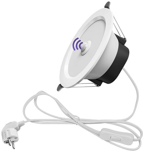 FSLiving 12W LED Einbaustrahler mit Bewegungsmelder, 230V kühlesweiß 6000K, 1 Stück Möbeleinbauleuchte Einbauspots Deckenspot für Kabinett Badezimmer Küche, 11-13cm