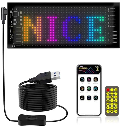 Pannello di visualizzazione a LED flessibile, 17,3 x 7 cm, programmabile, per auto, negozio, bar, graffiti, pubblicità, funzionamento USB, controllo smart app