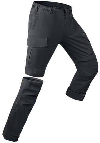 YAOBAOLE Pantaloni da trekking da uomo con zip off, rimovibili, traspiranti, ad asciugatura rapida, elasticizzati, funzionali con 5 tasche