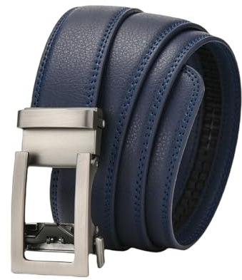 CMZYBBD Cintura Uomo Cintura di Fibbia Automatica in Pelle Vera da Uomo - Elegante Cintura Casual E Formale per Abiti, Jeans, Pantaloni - Design Classico Regolabile-blu-125 Cm