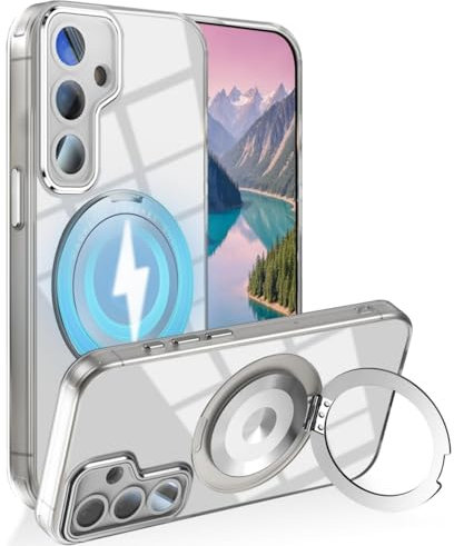 QYFCOU for Samsung Galaxy A56 5G / A36 5G Case with Camera Protection, 360-Degree Rotating Stand Military-Grade Shockproof and Scratch-Resistant Cover - Transparent