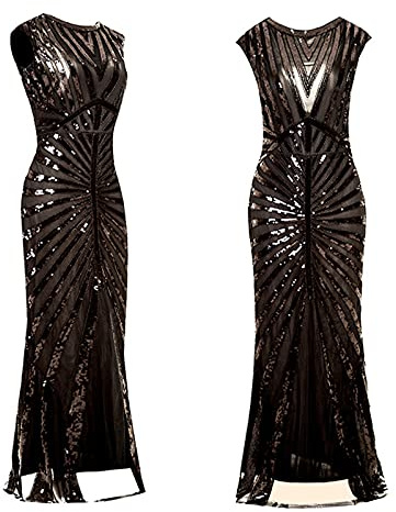 Générique Gatsby Costume Charleston pour femme - Robe de soirée - Robes de bal de fin d'année 1920 - Style rétro- Robe longue années 1920 - Robes de cocktail en maille Minimaliste