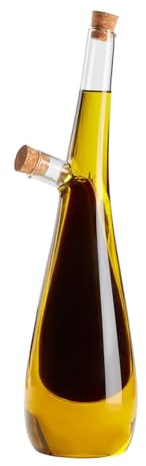 WINAKUI Oil and Vinegar Dispenser Set, 2 in 1 Olive Oil and Vinegar Cruet Dispenser Bottle with Cork Stoppers, Transparent Dual Glass for Kitchen Cooking Container