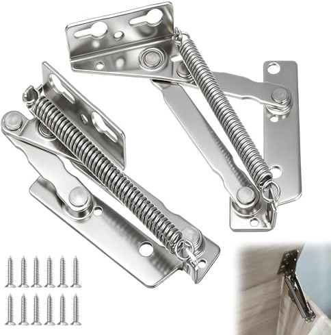 2Pcs Hinges for Cupboard Doors, Lift Up Flap Top Hinge 80 Degree Cabinet Hinges with 12 Screws, Heavy Duty Steel Spring Hinge Folding Lift Up for Door, Kitchen Cupboard, Cabinet, Wardrobe, Furniture