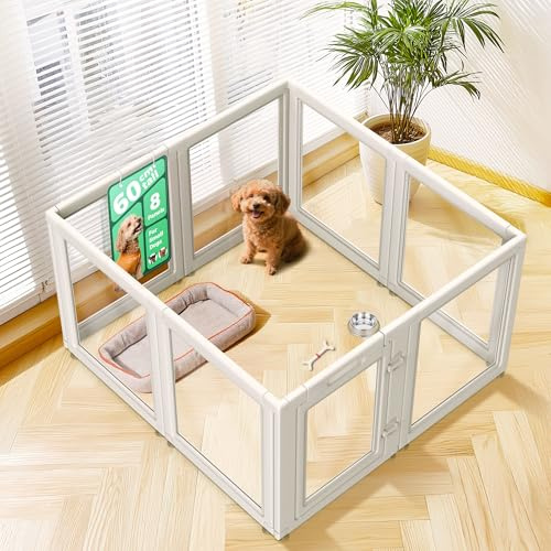 FXW AuraSpace Clear Acrylic Indoor Dog Playpen, 60cm(H), 8 Panels, White