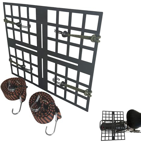 Rear E-Bike Rack Basket Holder – Wide Cargo Carrier for Large Suitcases, Delivery Backpacks & Crates, Includes Mounting Accessories and Bungee Tie Downs.