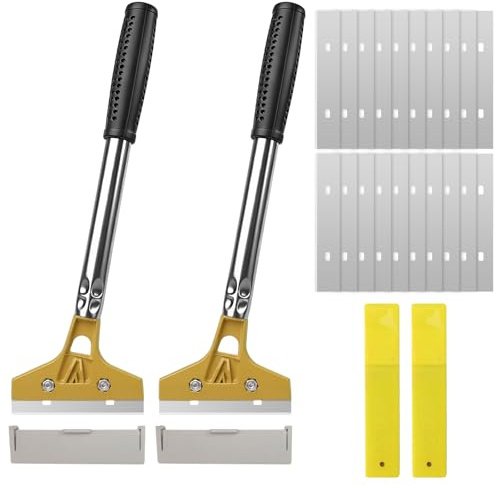 2 rascadores de papel pintado con mango de goma – Rascador de papel pintado con 20 cuchillas de repuesto, quitapapel pintado de 30 cm, raspador de ventanas, raspador de pintura para eliminar, rascador