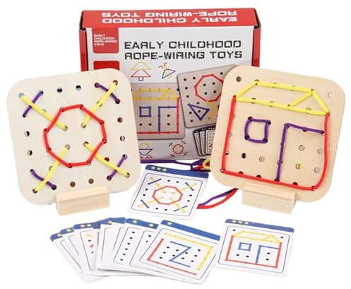 Giocattolo Da Infilare In Legno - 130 g | Tavola Di Allacciatura Per I Bambini | Gioco Di Sviluppo Di Motricità Fine | Attività Di Apprendimento Precoce Per 3 Anni E Più | Giocattolo A Corde In