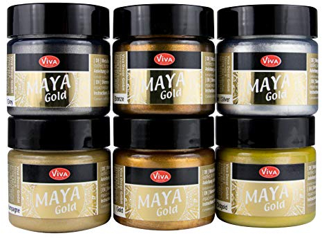 Maya Gold 6er Set (Glamour) - Viva Decor Metallic Effektfarbe, Metallglanz, Effekt Farbe Metall, Bastelfarbe, Dekofarbe