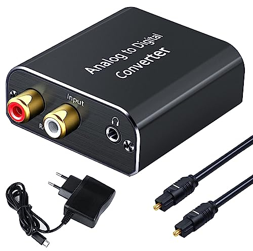 AMANKA Analog zu Digital Audio Konverter mit Optischem Kabel- Analog auf Digital Wandler RCA Cinch + 3.5mm Audio-Klinke zu Toslink/SPDIF Koaxial Audio Adapter für TV DVD Blu-Ray PS3 XBOX -Aluminium