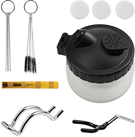 SWAWIS Airbrush Reinigungsset Airbrush Cleaner, Airbrush Zubehör 1 Airbrush Reiniger, 5 Nylon Bürstensatz, 5 Edelstahlnadel Werkzeugsatz, 1 Golden Düsenwerkzeug