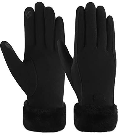 ZASFOU Gants d'hiver chauds pour femme avec texte en polaire thermique,Noir,L