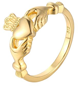 The Jewellery Stockroom Anillo Claddagh de plata de ley chapada en oro, Plata de ley