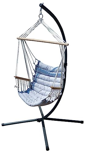 ALEOS. Design Hängesessel mit Metall Gestell komplett inkl. Ketten und Karabiner Outdoor - Metallgestell mit Hängestuhl - Hängesitz mit Ständer Gartenmöbel, Farbe:Grau