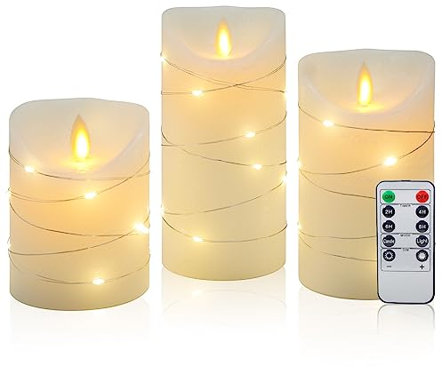 CCLIFE velas elettriche e LED in vera cera con telecomando, funzione timer, paraffina, funzionamento a batteria,Bianco 3 pezzi