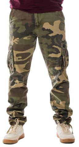 Vasego Pantaloni cargo da uomo, resistenti, con 6 tasche, vestibilità larga, da lavoro, per campeggio ed escursionismo, taglia 28-38, Mimetico, 90