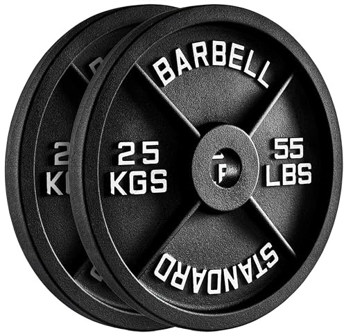 FK Sports Olympic Weight Plates, 2 Cast Iron Weights, Barbell Plates 2.5kg, 5kg, 10kg, 15kg, 20kg, 25kg, Durable Weight Plates for Home Gym & Fitness, Weight Set, Sold in Pair (F) 2 X 25KG)
