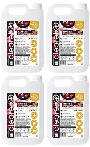 Clearell 20L Hand Soap | ROSE & POMEGRANATE | Pack of 4 x 5L | Luxury Antibacterial Hydrating Skin & Body Wash Refill for Soft and Sensitive Skin Care - 100% Vegan & Cruelty Free