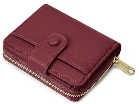ANYWN Geldbörse Damen klein aus Weichem Leder, Kleines Portemonnaie Damen, Mini Geldbeutel mit Großes Zipper Münzfach Weinrot