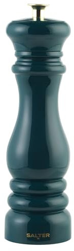 Salter BW13676GREU7 Chester Pepper Classic Green Spice Mill, macinino in ceramica, regolabile, da fine a grosso, ricaricabile, saliera manuale per cucinare, tappo extra incluso, acrilico lucido