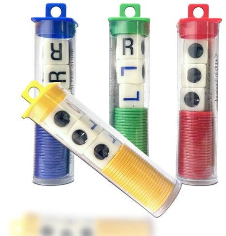 4 Tubes Left Right Centre Dice Games,Fun Dice Games with 12 Dices + 96 Chips for Family Camping Game,4 Color Interactive Dice Toy Round Corner Dice Portable Strike Dice Game for School Party Game Dice