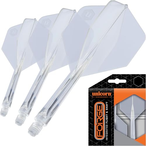 Unicorn Forge Integrated Dart Flights & Shafts - Medium Length for Smooth Throws, Reliable Accuracy & All-Round Control - Integrated Flight System - Clear