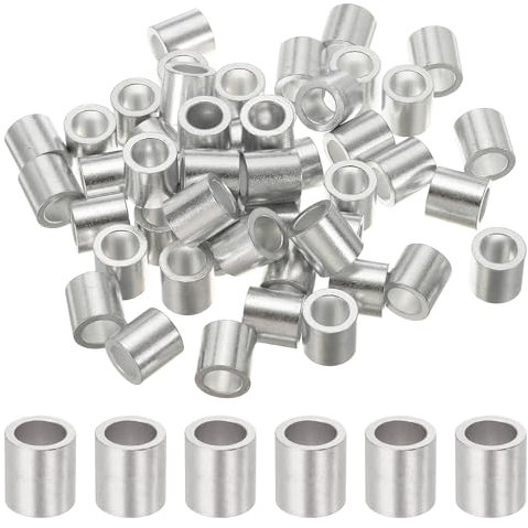 sourcing map 5/16(8mm) Aluminum Crimping Loop Sleeve, Wire Rope Stop Sleeve Round Crimp Ferrules for Wire Rope and Cable Ferrule, Silver 50Pcs