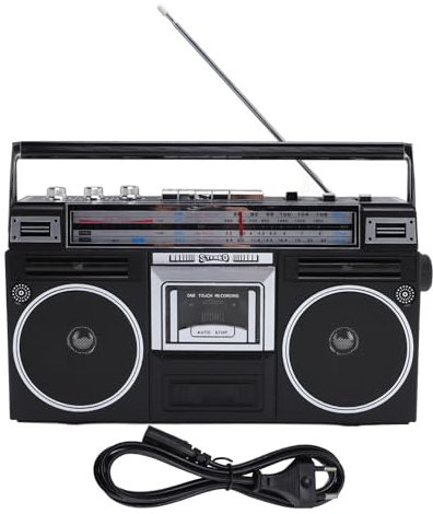 Yanmis Grabadora de Cassette Portátil, Bluetooth FM MW SW1 SW2 Radio Cassette USB Al Convertidor MP3 para el Hogar Al Aire Libre (Enchufe de la UE)